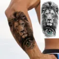 Waterproof realistic temporary lion tattoo sticker for arm and thigh body art decor - Lion Clock Eyeball Style (NZ956)