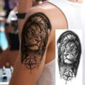 Realistic lion temporary tattoo waterproof arm sticker for men and women body art decor - Lion Compass Style (NZ1009)