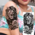 Realistic lion temporary tattoo sticker for arm and thigh waterproof body art decor - Lion Floral Style (NZ1069)