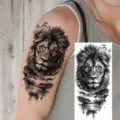 Realistic lion temporary tattoo sticker for arm, waterproof body art transfer design. - Lion Scenery Eyes Style (NZ1070)