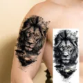 Waterproof temporary tattoo sticker featuring realistic lion and safari design for arms. - Lion Scenery Gold Eye Style (NZ1071)