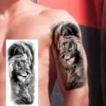 Waterproof temporary lion tattoo sticker, realistic black and grey lion family design. - Male Lion Cubs Style (NZ1140)