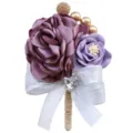 Elegant purple fabric rose corsage with silver bow and crystal for wedding suit accessory. - Corsage / Bean Paste Purple
