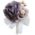 Elegant Korean style wedding boutonniere with fabric flowers and silver glitter ribbon. - Corsage / Gray