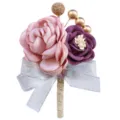 Korean style wedding boutonniere groom bride corsage with pink purple flower and silver ribbon - Corsage / Dusty Pink
