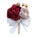 Korean style wedding groom corsage artificial rose flower suit accessory with glitter ribbon - Corsage / Burgundy