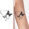 Butterfly heart temporary tattoo sticker waterproof black line body art design variant style - HA033 / 8x8cm