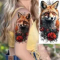 Fox and Red Roses Temporary Tattoo Sticker for Arm and Leg Waterproof Body Art Decor - NZ1247 / 19.8x9.6CM