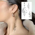 Adesivo tatuaggio temporaneo luna crescente floreale, body art impermeabile per orecchio e dito. - HS093