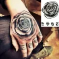 Black and white rose temporary tattoo sticker, realistic hand body art transfer decal. - HL047 / 12x8cm