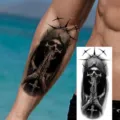 Waterproof Halloween skeleton tattoo sticker gothic praying skull arm temporary body art - NZ1164 / 19.8x9.6CM
