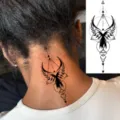 Adhesivo de Tatuaje Temporal Fénix Geométrico Boceto Negro y Blanco Cuello y Brazo - 15x7CM / Estilo FO052