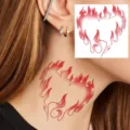 Red flame heart temporary tattoo sticker for neck body art fake waterproof tattoo chic - Flame Heart (HA025) / 8x8cm