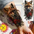 Realistic Fox and Red Rose Temporary Tattoo Sticker Waterproof Body Art for Arm and Leg - NZ1249 / 19.8x9.6CM