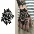 Black and white rose tattoo sticker for hand and neck, waterproof water transfer design. - HL048 / 12x8cm
