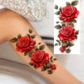 Sexy red rose temporary tattoo sticker for arms and legs, waterproof floral art decor. - Rose Flower Style (NZ909)
