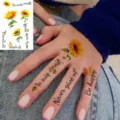 Sunflower temporary tattoo sticker set with motivational English quotes for hand and body art. - HL054 / 12x8cm