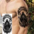 Waterproof temporary Halloween grim reaper skull tattoo sticker for arm and leg body art. - NZ1183 / 19.8x9.6CM