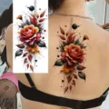 Watercolor floral temporary tattoo sticker, beautiful rose body art decal for arm - Rose Flower Style (NZ1158)