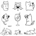 Adesivo per tatuaggio temporaneo gatto nero minimalista carino design di arte lineare - HA037 / 8x8cm
