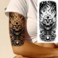 Waterproof temporary tattoo sticker Halloween skull flame arm body art realistic transfer decal - NZ1243 / 19.8x9.6CM