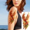 Autocollant de tatouage phénix coloré étanche art corporel pour épaule et bras affichage. - Phénix Flamboyant(FO132) / 15x7CM