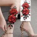 Red Rose Tattoo Sticker Body Art Temporary Waterproof Realistic Floral Tattoo for Women - Rose Flower Style (NZ1266)