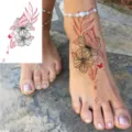 Temporary tattoo sticker featuring floral and butterfly designs, perfect for ankle and foot. - HL067 / 12x8cm