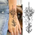 Pegatina de tatuaje temporal de brújula y ancla en blanco y negro para mano y brazo. - 15x7CM / Estilo FO142