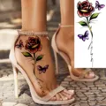 Autocollant de tatouage temporaire rose et papillon coloré variante pied et main. - Rose Papillon Amour(FO162) / 15x7CM