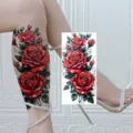 Sexy red rose leaf temporary tattoo sticker for arm and leg European style body art design. - Rose Flower Style (NZ1268)