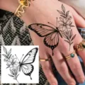 Temporary butterfly floral hand tattoo sticker waterproof body art transfer decal 1pc - HA082 / 8x8cm