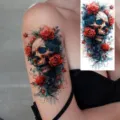 Halloween skull red rose temporary tattoo sticker for arm leg body art transfer design. - NZ1185