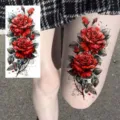 Sexy red rose temporary tattoo sticker for women, realistic floral body art for arm and thigh. - Rose Flower Style (NZ1269)