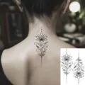 Minimalist lotus temporary tattoo sticker for neck and body art back design. - HL086 / 12x8cm