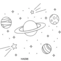 Hoja de calcomanía de tatuaje espacial minimalista en blanco y negro con planetas y estrellas. - HA098 / 8x8cm