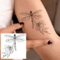 Minimalist dragonfly flower temporary tattoo sticker for arm, waterproof body art transfer. - HA094 / 8x8cm
