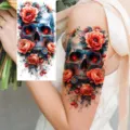 Halloween skull and rose tattoo sticker for arm and leg, temporary waterproof body art design. - NZ1187 Pattern