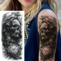 Dark gothic skull temporary tattoo sticker, waterproof arm body art decal for Halloween. - Skull Pocket Watch(NZ049)