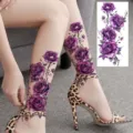 Sexy purple rose flower temporary tattoo sticker set for women leg body art waterproof. - Rose Flower Style (NZ1297)