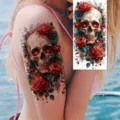 Skull Rose Tattoo Sticker Waterproof Temporary Arm Leg Body Art Halloween Party Decal - NZ1188 Pattern