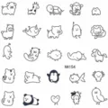 Hoja de pegatinas de tatuajes de animales lindos minimalistas en blanco y negro. - HA154 / 8x8cm