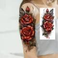 Elegant red rose butterfly temporary tattoo sticker for arm and body art decoration. - Rose Flower Style (NZ1300)