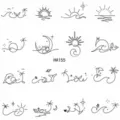 Adhesivo de tatuaje temporal minimalista con bonitos diseños de sol, olas y palmeras. - HA155 / 8x8cm
