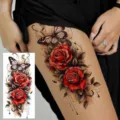 Waterproof temporary tattoo sticker with realistic red roses and butterfly design for body art. - Rose Flower Style (NZ1301)
