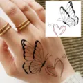 Temporary butterfly heart tattoo sticker for back of hand body art fashion decor - HA148 / 8x8cm