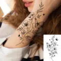 Temporary tattoo sticker black floral butterfly body art waterproof transfer sticker for arm - HL106 / 12x8cm
