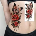 Sexy butterfly and red rose temporary tattoo sticker for women, waterproof body art tattoo. - Rose Flower Style (NZ1302)