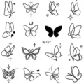 Pegatina de tatuaje temporal de mariposa minimalista hoja de arte de línea en blanco y negro. - HA157 / 8x8cm