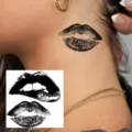 Temporary lip tattoo sticker waterproof sexy kiss design body art neck decal for women - Lip Print Pattern (HA067) / 8x8cm